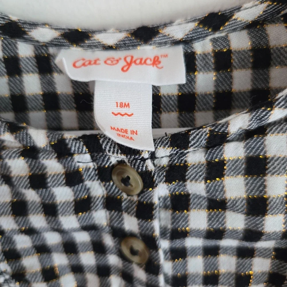 Cat & Jack Baby‎ Dress Black White Gingham Checkered Peter Pan Collar 18 Months